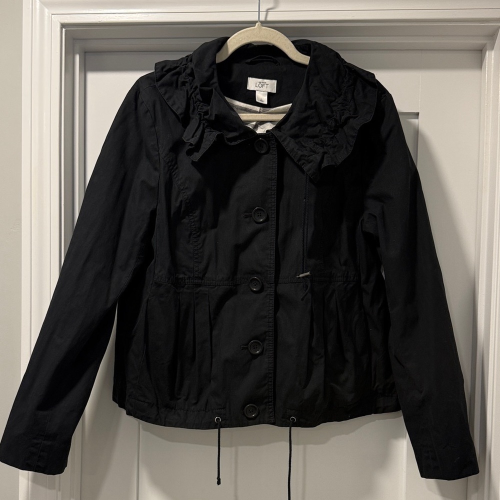 LOFT Black Ruffle Utility Jacket